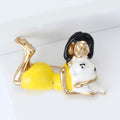 Reclining Woman Enamel Brooch in Pink or Yellow Decorative Lapel Pin view 4