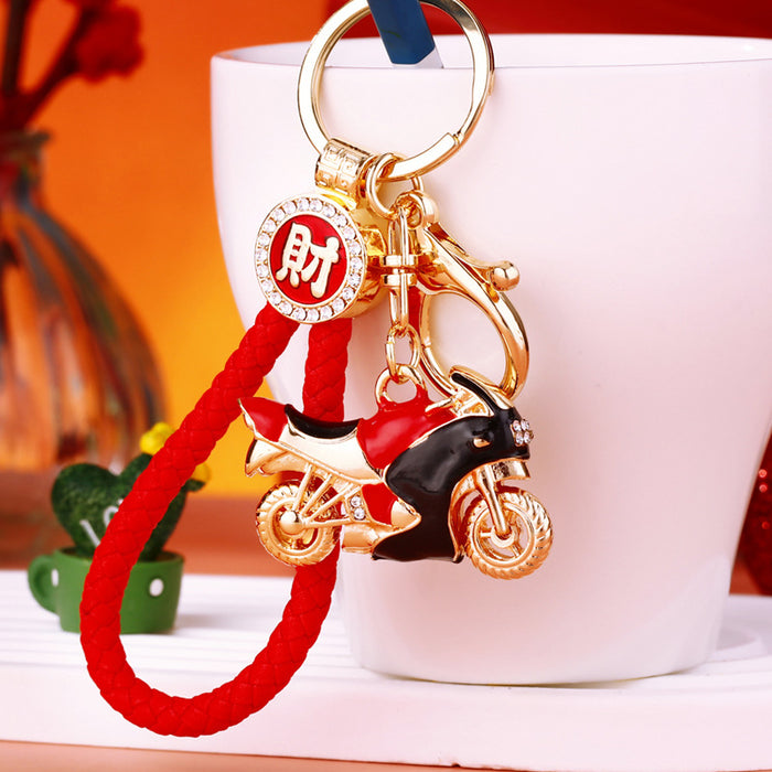 Jeweled Motorcycle Keychains in Four Colors with Fortune and Plain Loops