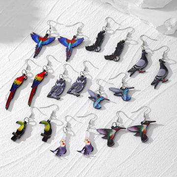 Acrylic Bird Print Drop Earrings Fishhook 9 Styles