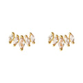 Gold Marquise CZ Cluster Stud Earrings Five Stone Chevron view 5