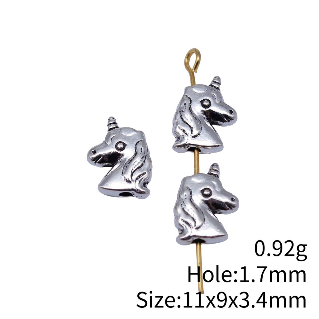 11x9x3.4mm 0.92g Antique Silver Zinc Alloy Unicorn Small Hole Spacer Beads for DIY Jewelry Making