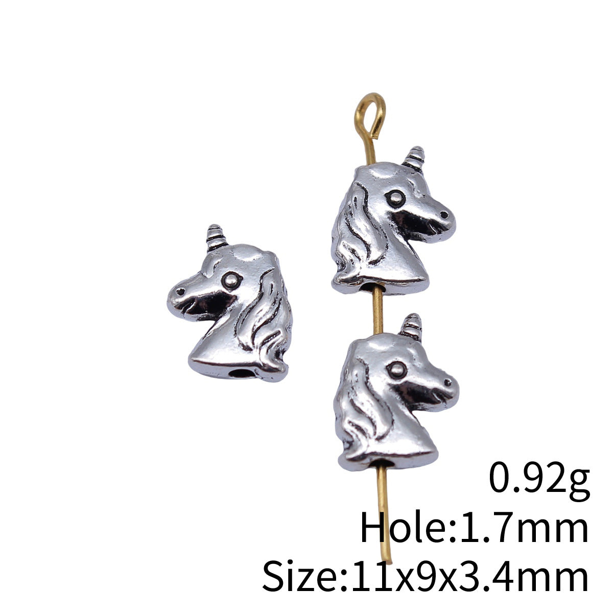 11x9x3.4mm 0.92g Antique Silver Zinc Alloy Unicorn Small Hole Spacer Beads for DIY Jewelry Making