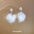 White Faux Pearl Snowflake Pom Pom Drop Stud Earrings view 2