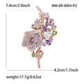 Crystal Rose Bouquet Brooch with Leafy Stem Decorative Metal Pin view 6