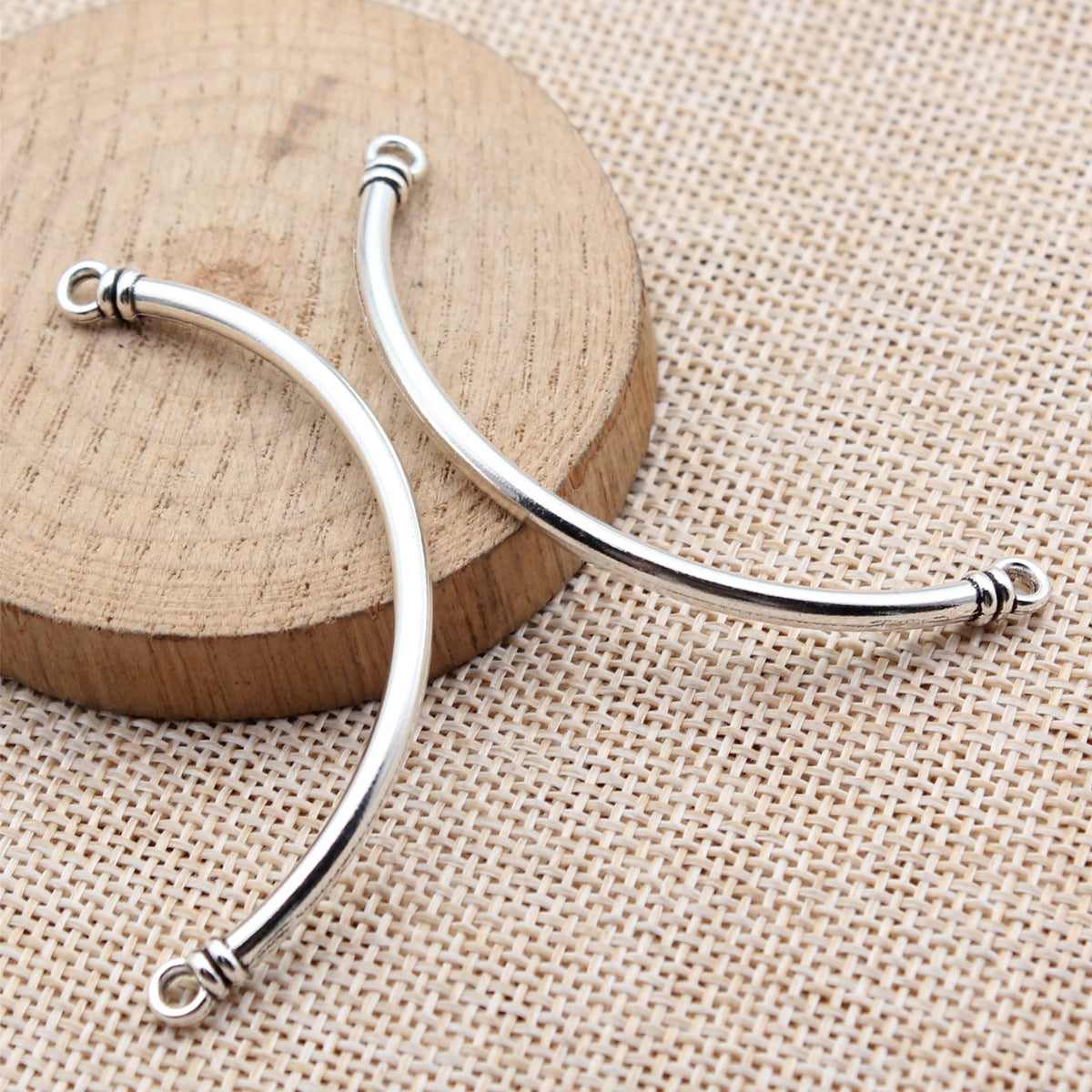 Antique Silver Zinc Alloy Curved Tube Bead Connector Beads for Bracelet Bangle Making