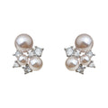 Silver Tone Rose White Pearl And Clear Stone Cluster Stud Earrings view 5