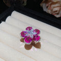 Silver Pink Crystal Flower Rings Bracelets Earrings view 9
