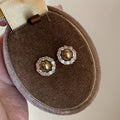 Brown Pearl Crystal Halo Floral Stud Earrings Fashion Earrings view 1