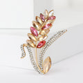 Champagne Crystal Wheat Stem Brooch with Gold Tone Leaves view 1