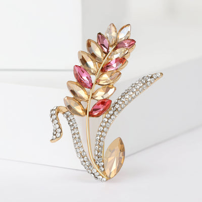 Front view of Champagne Crystal Wheat Stem brooch