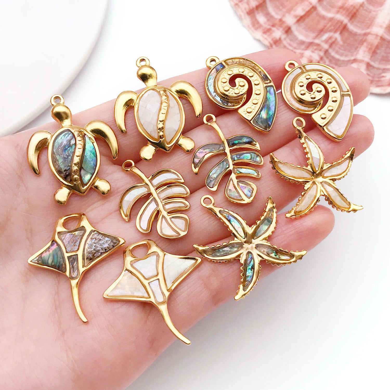 Stainless Steel Shell Turtle Conch Charm Pendant for Ocean Style DIY Necklace Jewelry