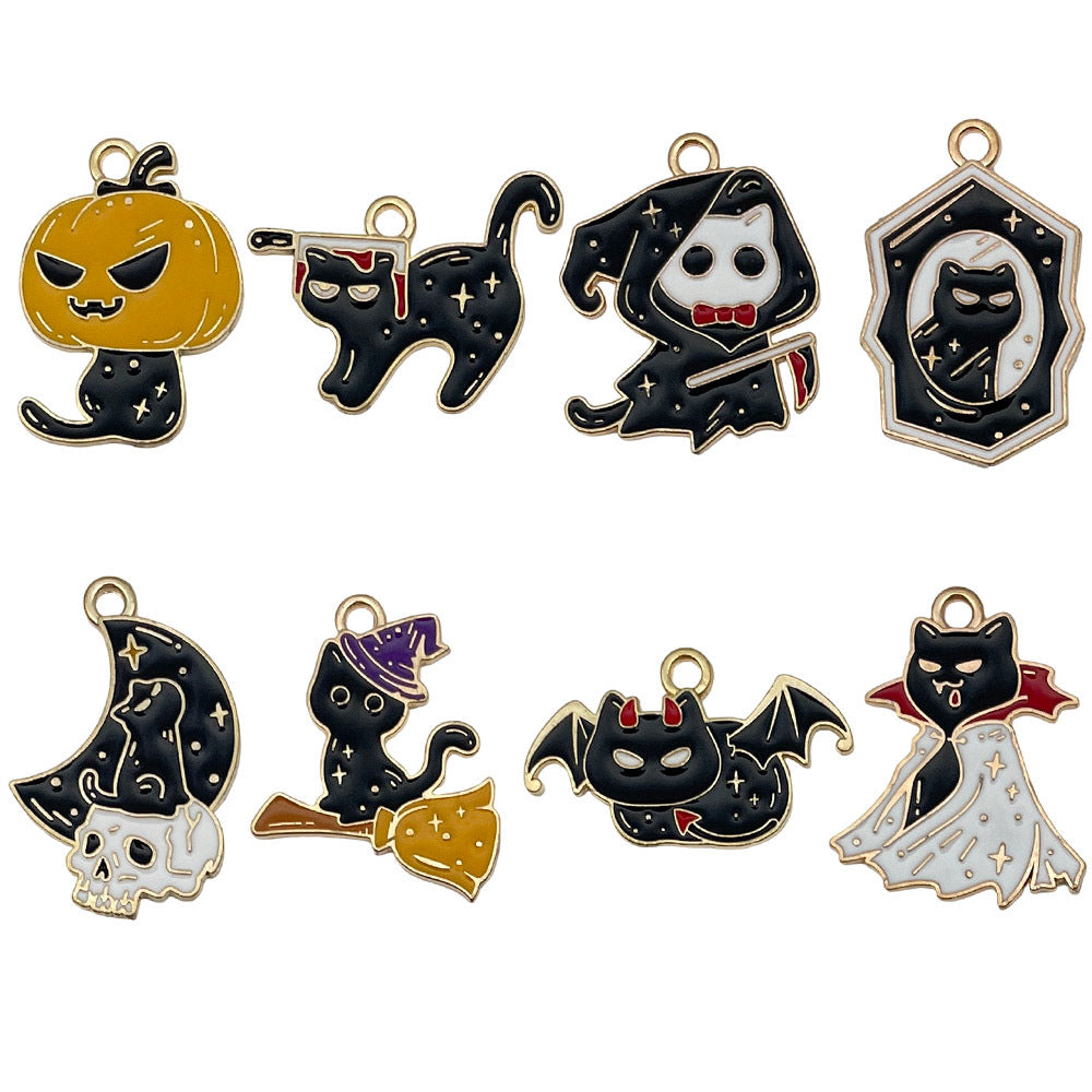 Zinc Alloy Halloween Bat Black Cat Charm Pendant for Keychain Necklace Earrings DIY