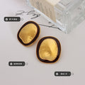 Irregular Oval Hammered Stud Earrings Enamel Rim Gold view 2