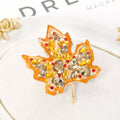 Yellow Gold Tone Maple Leaf Crystal Metal Brooch Pin view 3