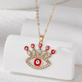 Gold Tone Rhinestone Eyelash Evil Eye Pendant Necklaces view 4