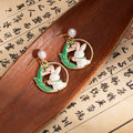 Rabbit Flower Pearl Look Round Dangle Stud Earrings view 2