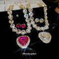Heart Crystal Necklace And Earring Set In Clear Or Bright Pink view 2