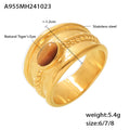 Wide Rope Band Ring Oval Turquoise Tiger Eye Steel view 9