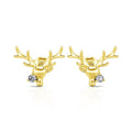 Gold Deer Head Stud Earrings with Clear CZ Accent Stone view 5