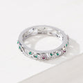 White Metal Pink Flower Green Accent Ring Hoop Earring Set Alloy view 5