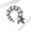 Graduated Pearl Crescent Brooch With Crystal Leaf Tips view 4