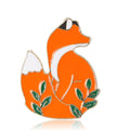 Orange Enamel Fox Brooch Sitting Fox Green Leaves Metal Pin view 5