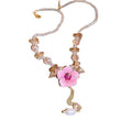 Pink Fabric Flower Crystal Bead Pearl Drop Necklace view 5