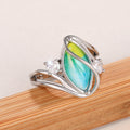 Iridescent Marquise Cabochon Leaf Ring In Silver Tone view 3