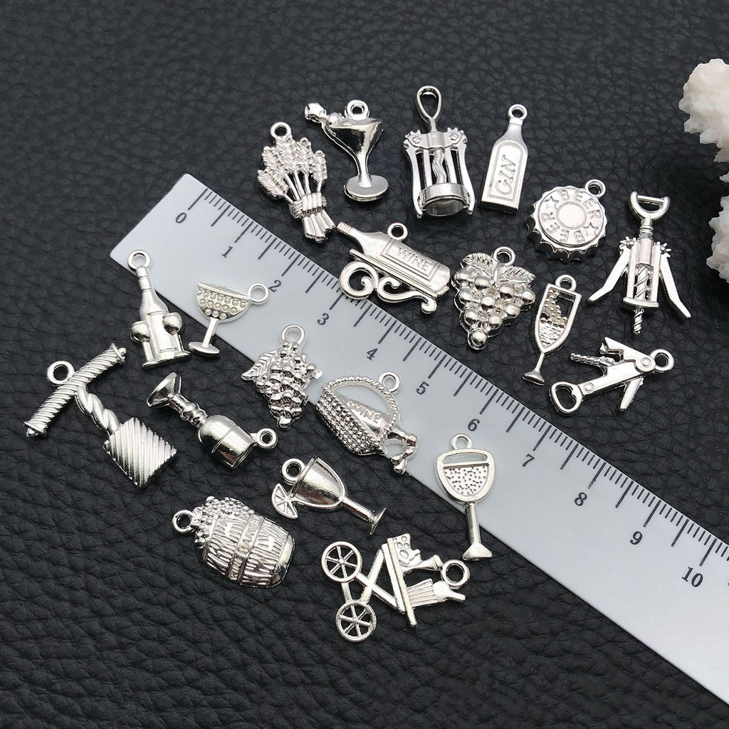 Bright Silver Zinc Alloy Red Wine Bottle charm pendant for DIY bracelet necklace making
