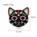 Black Floral Cat Face Crystal Gold Tone Metal Brooch Pin view 2