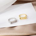 Cutout Number Gold and Silver Wide Band Statement Rings view 1
