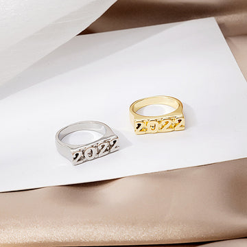 Cutout Number Gold and Silver Wide Band Statement Rings