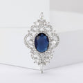 Silver Tone Filigree Brooch Oval Crystal Clear or Blue view 2