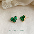 Gold-Tone Mini Emerald Green CZ Heart Stud Earrings Pair view 3