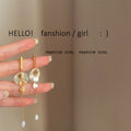 Gold Tone Translucent Disc Chain And Pearlescent Teardrop Earrings view 6