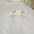 Shell Pearl Petal Chain Tassel Earrings Hook Or Clip view 7