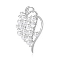 Pearl Cluster Heart Brooch Rhinestone Outline Silver or Gold view 2