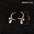 Crescent Hoop Earrings With Clear Teardrop Charms In Two Tones view 5