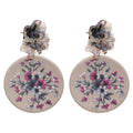 Floral Print Round Disc Earrings with Blue Flower Studs view 5
