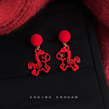 Red Velvet Ball Paper Cut Horse Drop Earrings Pair Style view 3