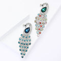 Long Crystal Peacock Brooch in Blue and Multicolor view 1