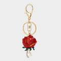 Rhinestone Rose Keychain Metal Pearl Drop Flower Bag Charm view 5