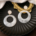 White Marble Look Large Open Ring Statement Earrings view 6