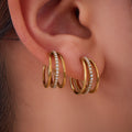 Stainless Steel Zircon Ear Cuffs Twist Triple Double Gold Steel view 2