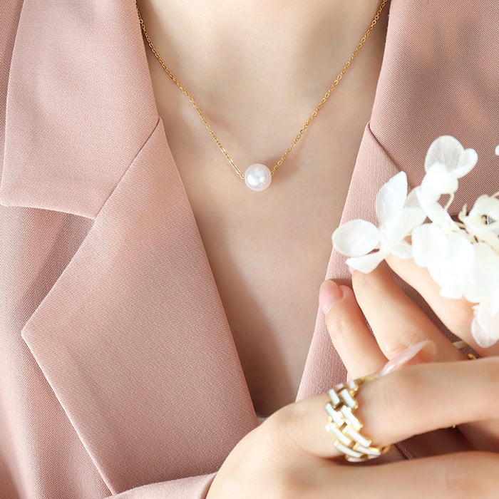Single Faux Pearl Bead Fine Chain Collarbone Necklace