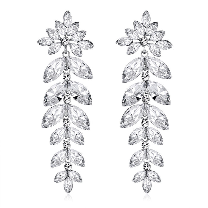 Silver Tone Crystal Leaf Branch Tassel Crystal Three Designs Metal Dangle Earrings