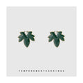 Dark Green Enamel Maple Leaf Earrings Gold Beaded Edge Crystal view 1