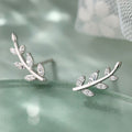 Leaf Branch Climber Clear CZ Stud Earrings Two Tones view 1
