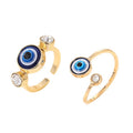 Gold Tone Blue Evil Eye and Crystal Adjustable Rings in Two Designs view 5