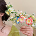 Fabric Plumeria Flower Hair Fork Comb Pins Seven Colors view 1